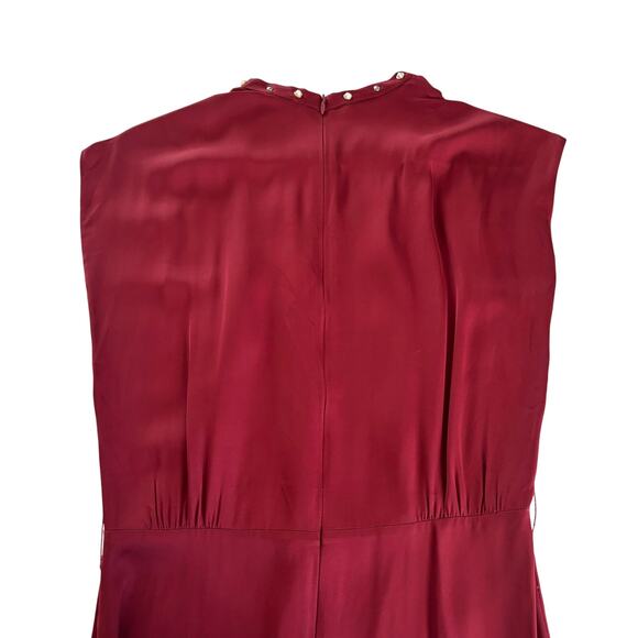 Sandro Conique Merlot Burgundy Embellished Neckline Midi Dress Women’s EU 36 - Picture 11 of 11